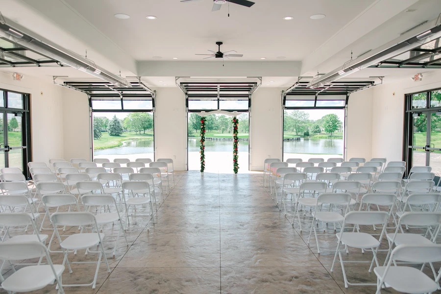 Wenbeck Ballroom reception with dance floor and projection screen Lewis Center
